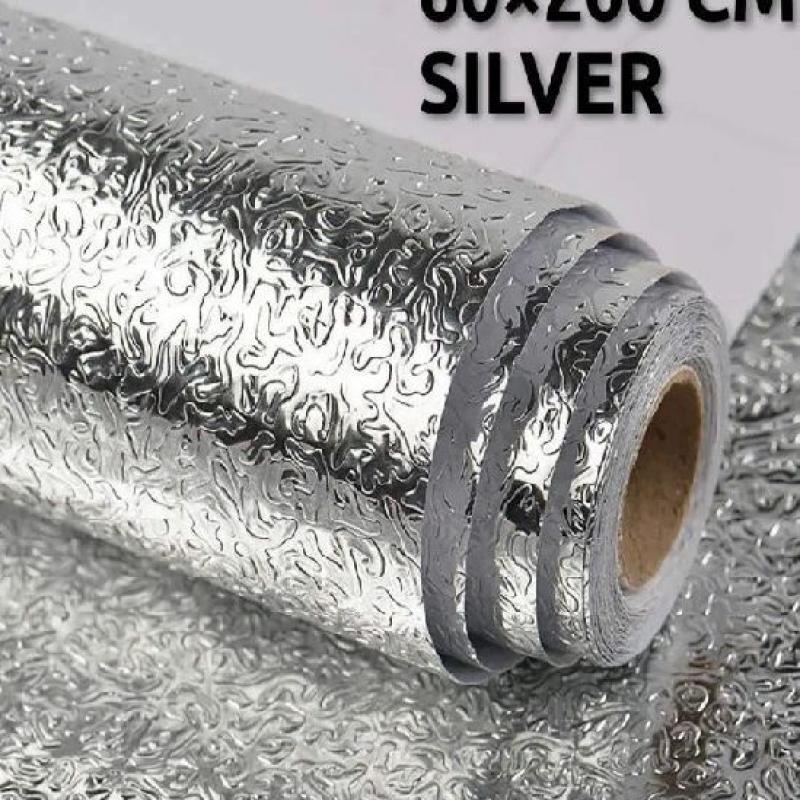 60 X 200 CM Foil Sheet Silver Aluminium Foil Sheet Kitchen Waterproof Self-Adhesive (Silver)